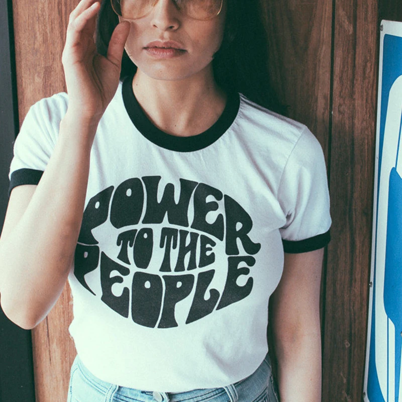 Модная футболка Sugarbaby с надписью Power To The People в винтажном стиле женская летняя