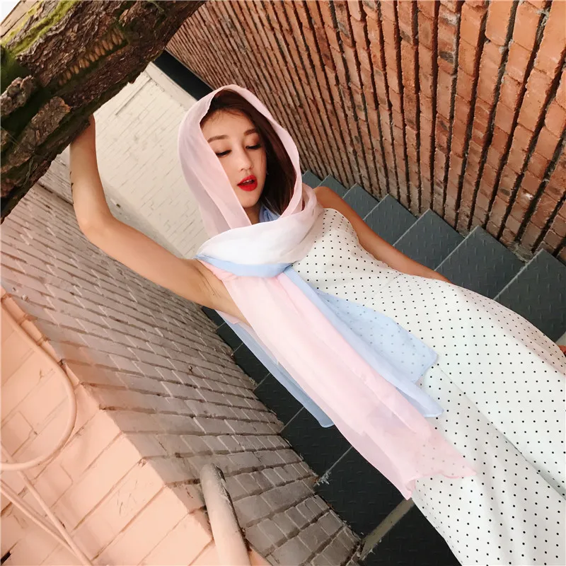 Роскошный брендовый шелковый шарф с градиентом для женщин на лето 2019 мягкие