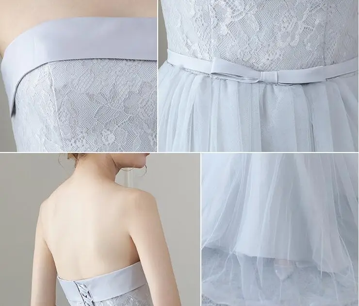 Серебряные трапециевидные платья подружки невесты кружевные и тюлевые дешевые