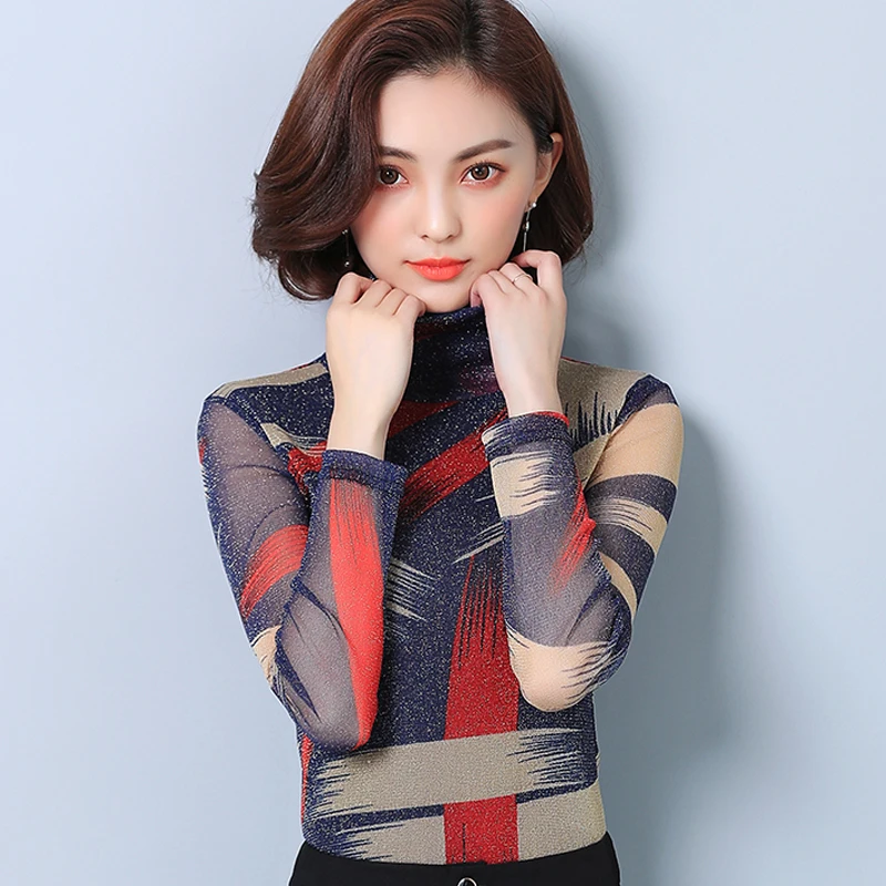 Рубашка с цветочным принтом водолазка блузка Осень 2018 Дамы топы корректирующие