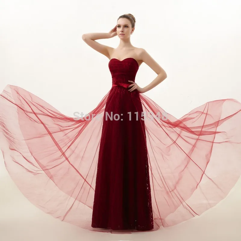 Strapless Elegant Lace Long Dresses to Party Wine Cheap Formal Custom Size Color Prom Dress for Women 2014 New | Свадьбы и торжества