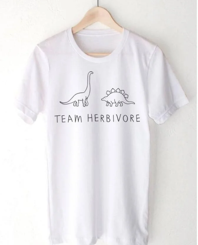 Sunfiz YF TEAM HERBIVORE забавная Футболка с принтом динозавра унисекс Vegan Tee милые белые
