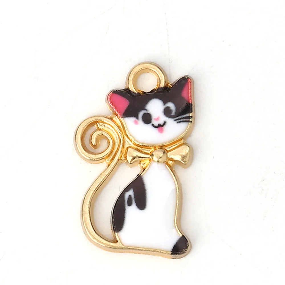 DoreenBeads подвески из цинкового сплава на основе кошки, животные, золото, оранжевый, черный, белый цвет, Красочные эмаль 21 мм(7/") x 13 мм(4/8"), 10 шт