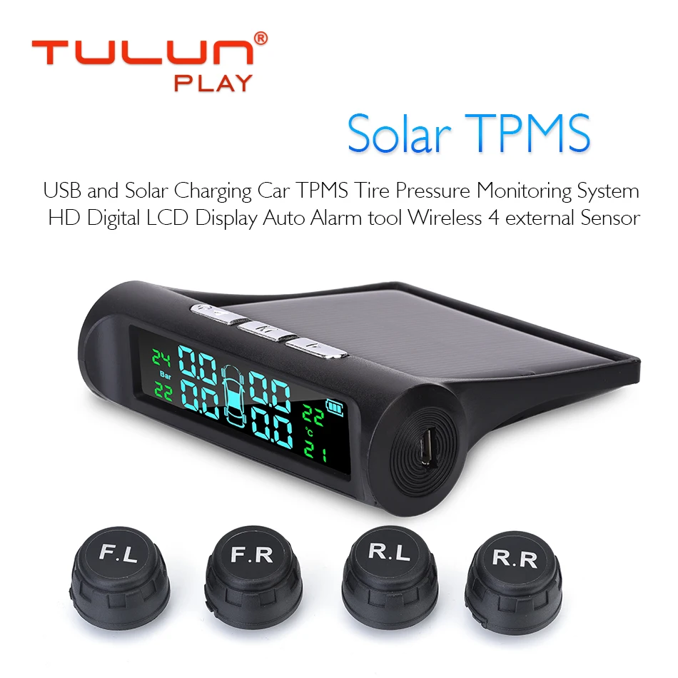 Автомобилей TPMS шин Давление мониторинга Системы Солнечный Мощность цифровой ЖК