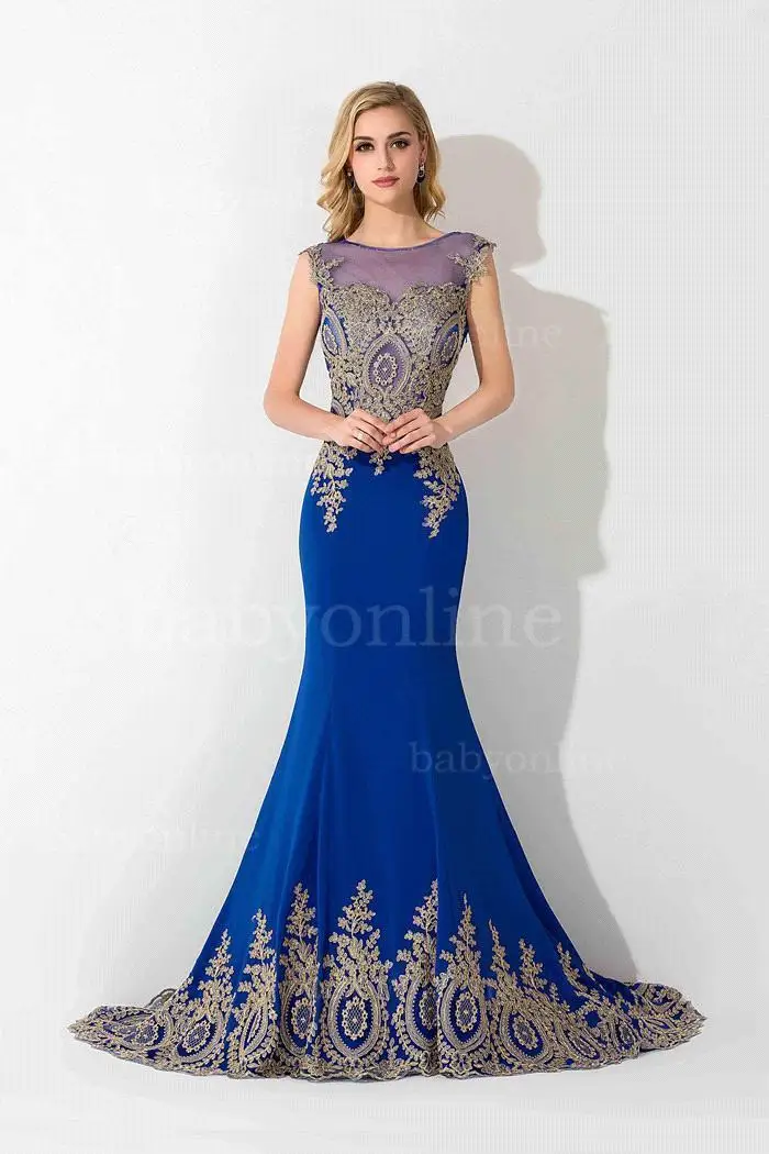 Roayl Blue Настоящая фотография, королевское синее длинное вечернее платье русалки,, отвесная спина, Золотое вечернее платье аппликация вечернее платье для выпускного вечера, robe de soiree - Цвет: Roayl Blue