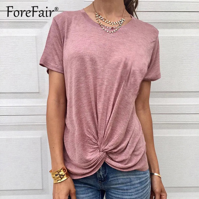 Forefair Летняя женская футболка 2019 белая Топ короткий рукав круглый вырез