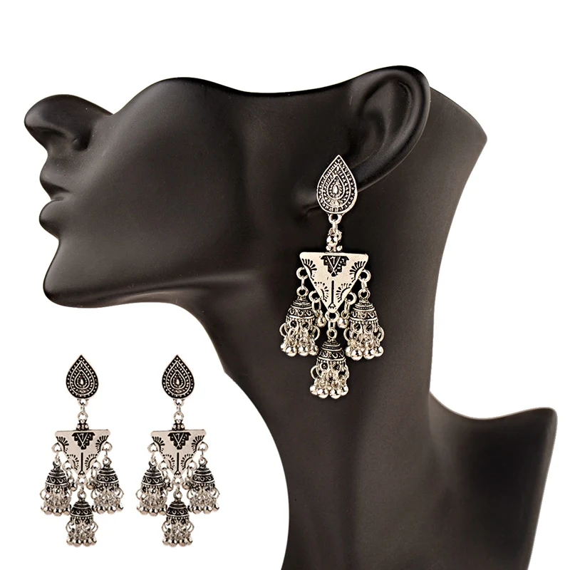 OIQUEI 2020 Boho маленькие индийские Jhumka длинные висячие серьги с кисточками винтажные