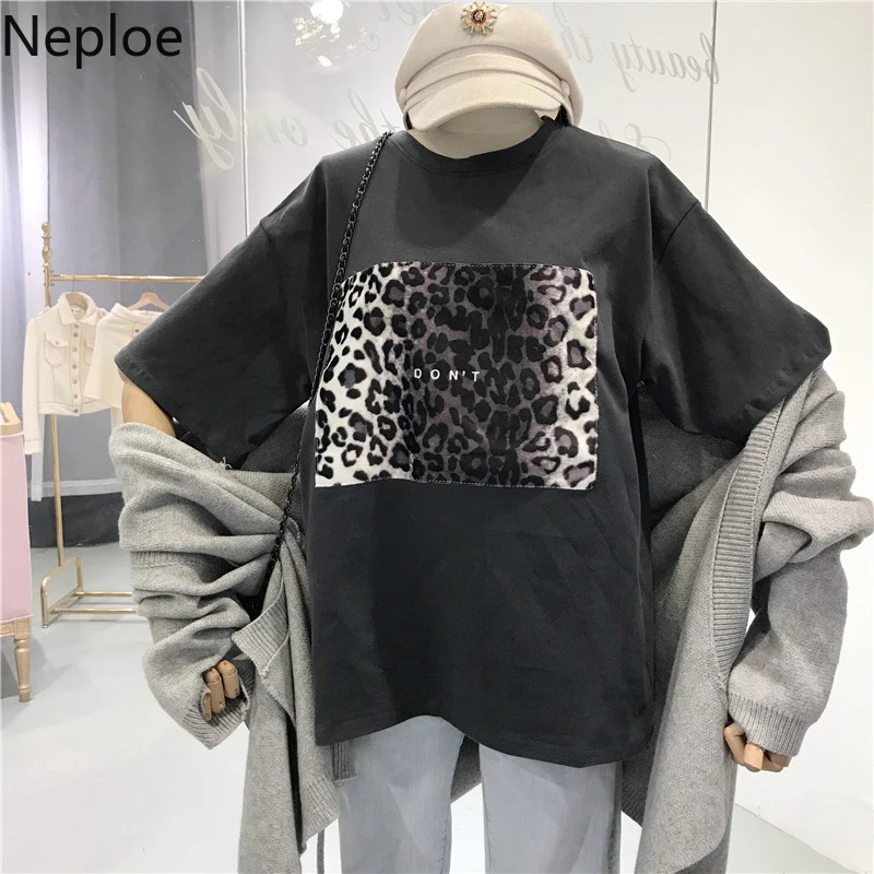 Neploe/женские футболки с леопардовым принтом и буквенным Новинка модные корейские