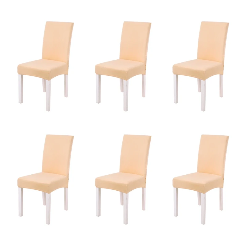 Beige 6 шт. спандекс чехлы на стулья для столовой эластичные чехлы на стулья для банкет ресторан отель хауссе де шезлонг моющиеся - Цвет: Beige