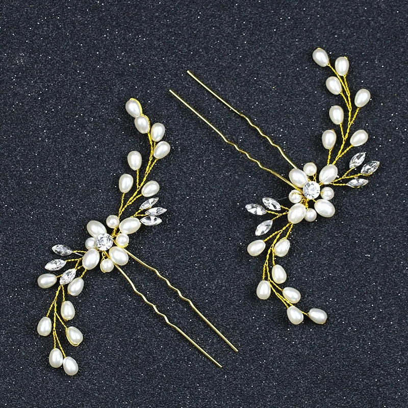 Gold Wedding Hairpins Pearl Bride Hair Jewelry Accessories Flower Bridal Ornament For Women | Украшения и аксессуары