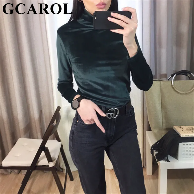 GCAROL Новое поступление осень зима для женщин Pleuche водолазка свитер стрейч высокое качество гладкий толстый пуловер основные теплые OL Топы