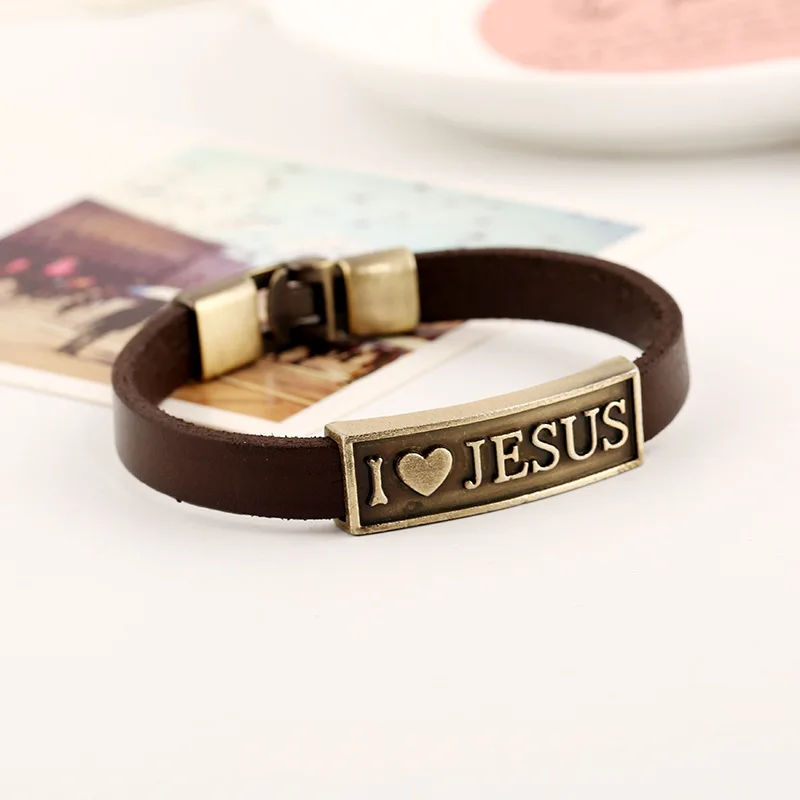 Leather Concise 2019 Type Male Love Jesus Alloy Cowhide charms Bracelet men Gothic bracelets for women bijoux femme | Украшения и