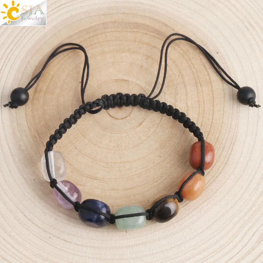 CSJA 7 браслеты чакры Reiki Плетеный женский браслет с натуральным камнем заживляющий