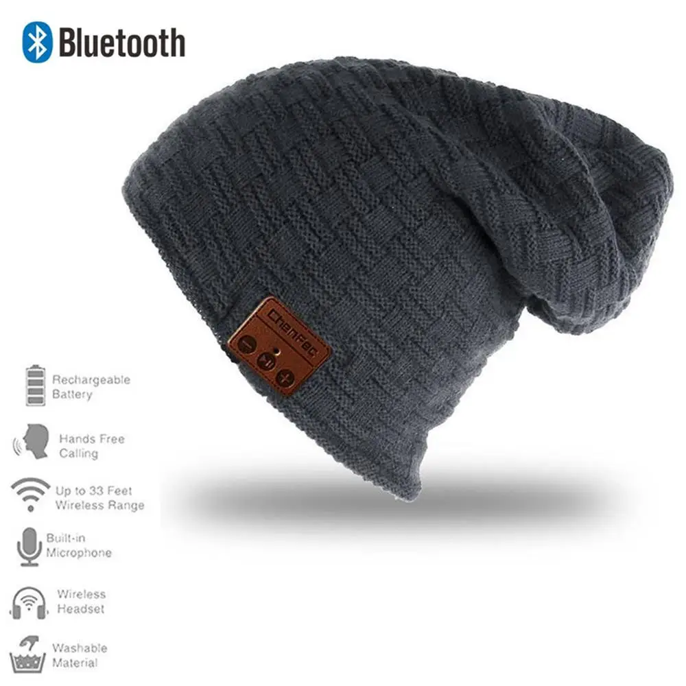Новинка, модная Шапка-бини, беспроводная, Bluetooth, наушники, смарт-гарнитура, зимняя, уличная, Спортивная, музыкальная шапка с микрофоном - Цвет: smalldeepgray