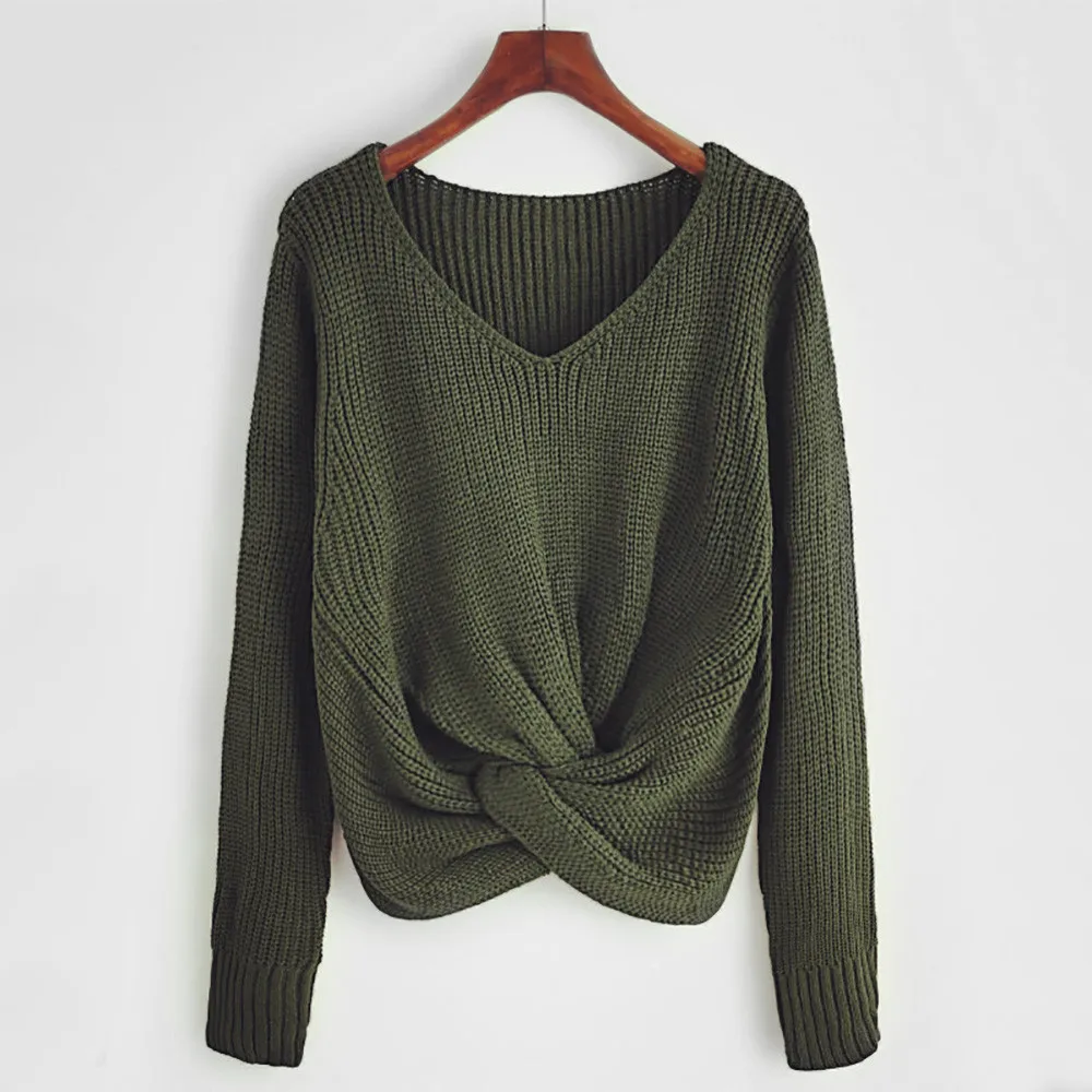 Женский свитер с длинным рукавом Pull femme hiver Однотонный треугольным вырезом и