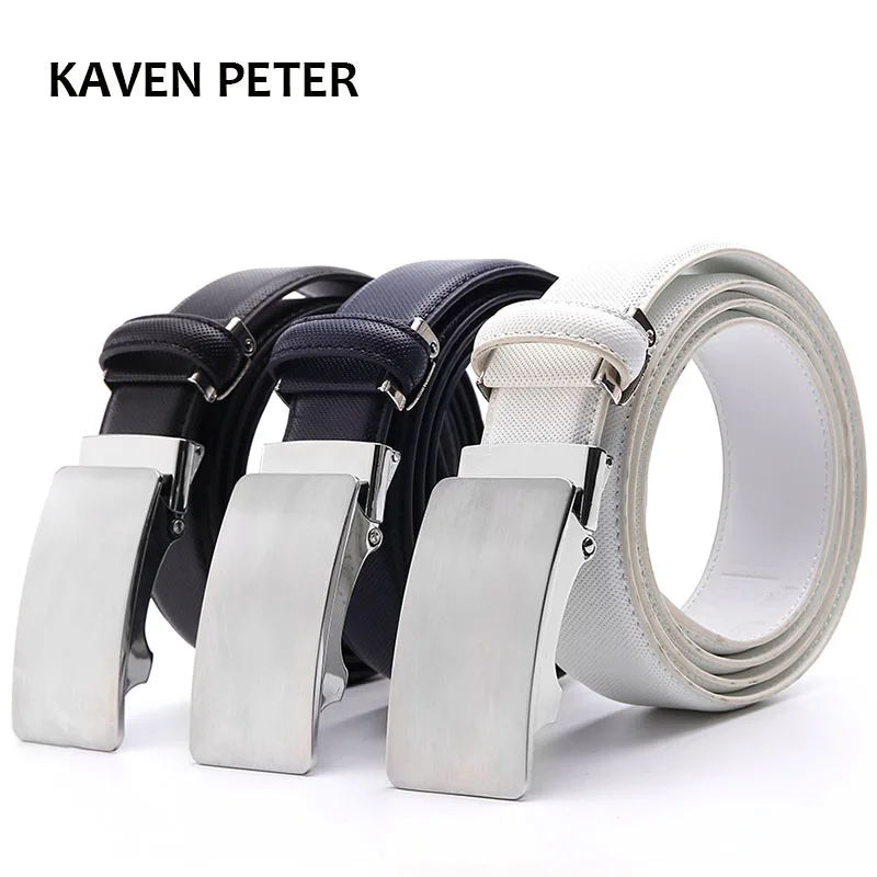 

New Automatic Buckle Belts For Men Designer Leather Strap Male Belt Waistband Dot Strap Without Buckle Tooth On Strap Novelty
