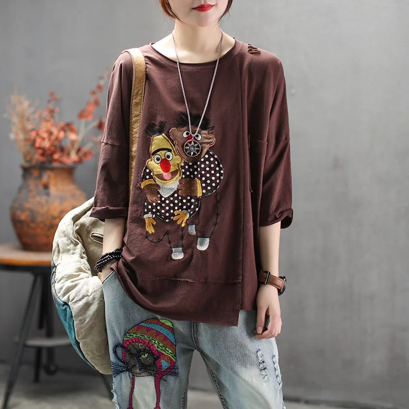 Футболка женская с круглым вырезом Свободный Топ нашивками в стиле Харадзюку