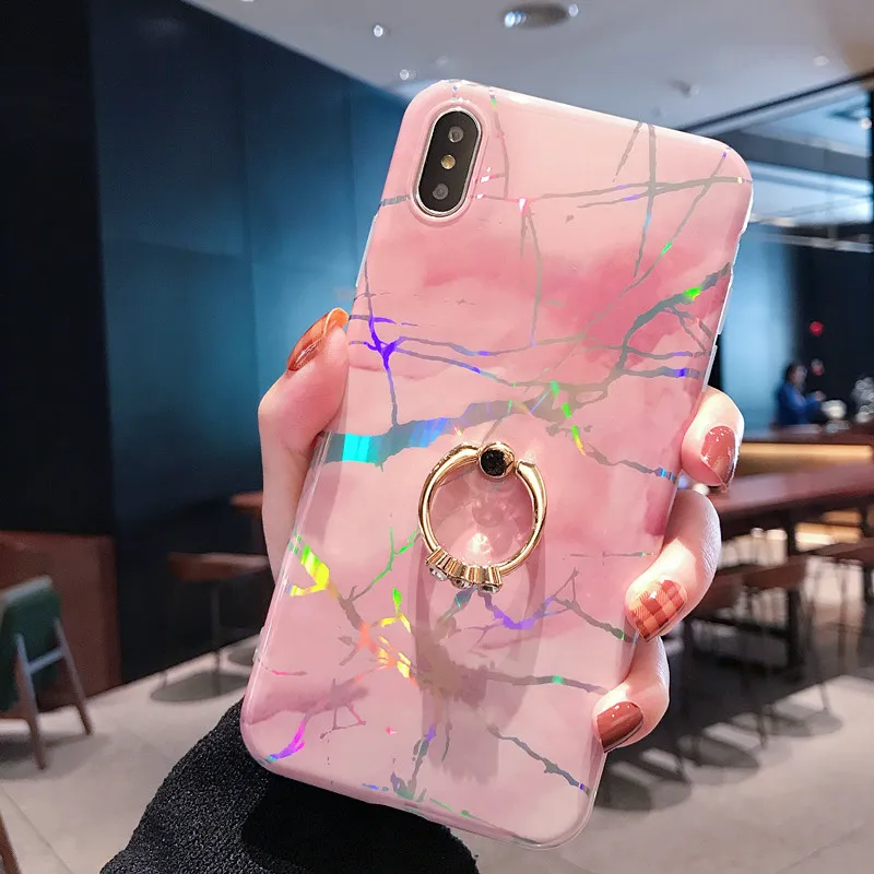 AIBOULLY Laser marble pattern colorful phone case FOR iPhone 6g 6s 6p 6sp 7g 8g 7p 8p x xs max xr cases with Ring bracket | Мобильные