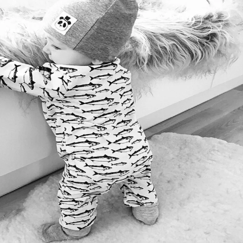 2018 новая детская одежда с принтом рыбы Одежда для новорожденных мальчиков и