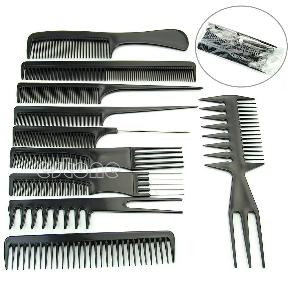 

10Pcs Black Pro Salon Hair Styling Hairdressing Plastic Barbers Brush Combs Set