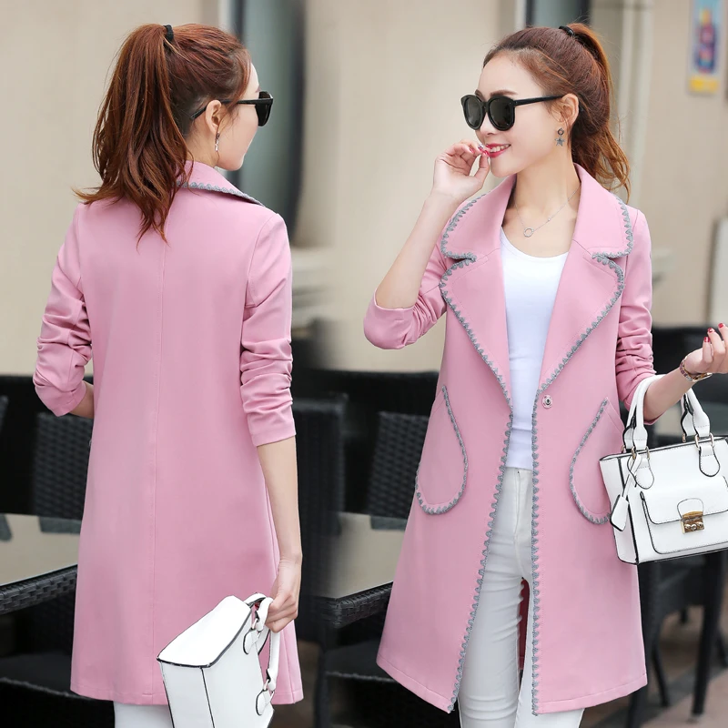 Женский Тренч 2019 Весна Осень Топы Женские однотонные верхняя одежда средней