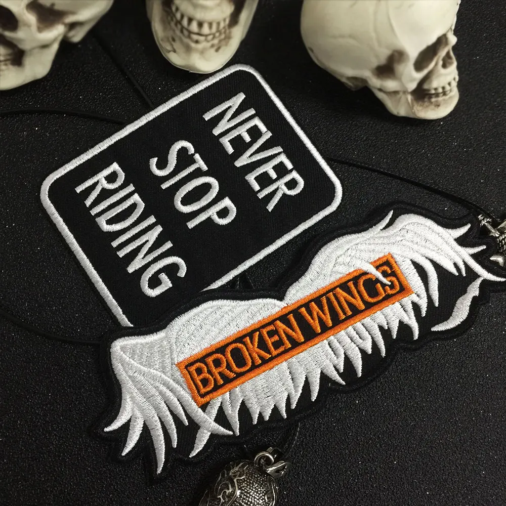 Вышитая мотоциклетная нашивка Сломанные крылья для жилета|biker patches|embroidery motorcycle