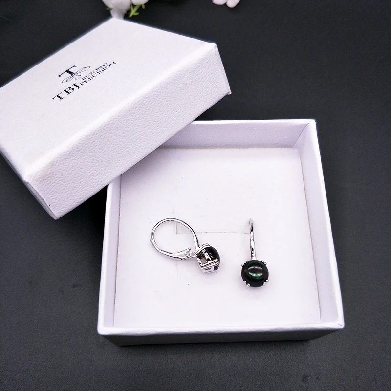 TBJ, новинка, простая застежка, черный опал, серьги, круглые, 7 мм, 1.5ct, драгоценный камень, ювелирное изделие из стерлингового серебра 925 пробы, хорошее ювелирное изделие для девочек