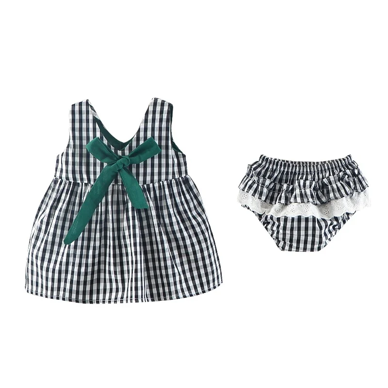 2 шт./компл. милое клетчатое платье без рукавов с бантом для девочек + штаны