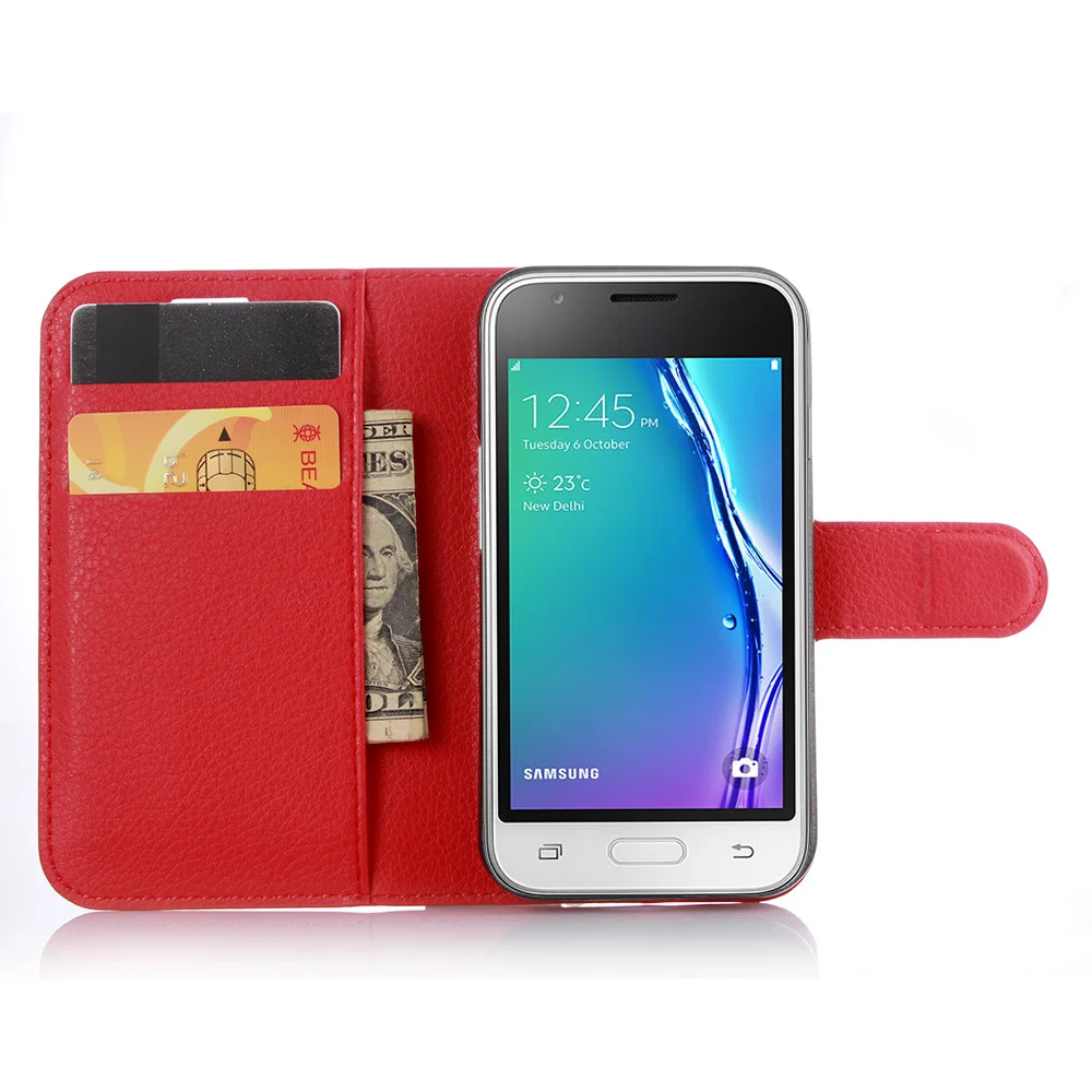 Новый чехол J1mini для Samsung Galaxy J1 Mini (2016) черный кожаный книжка с узором Личи чехлы
