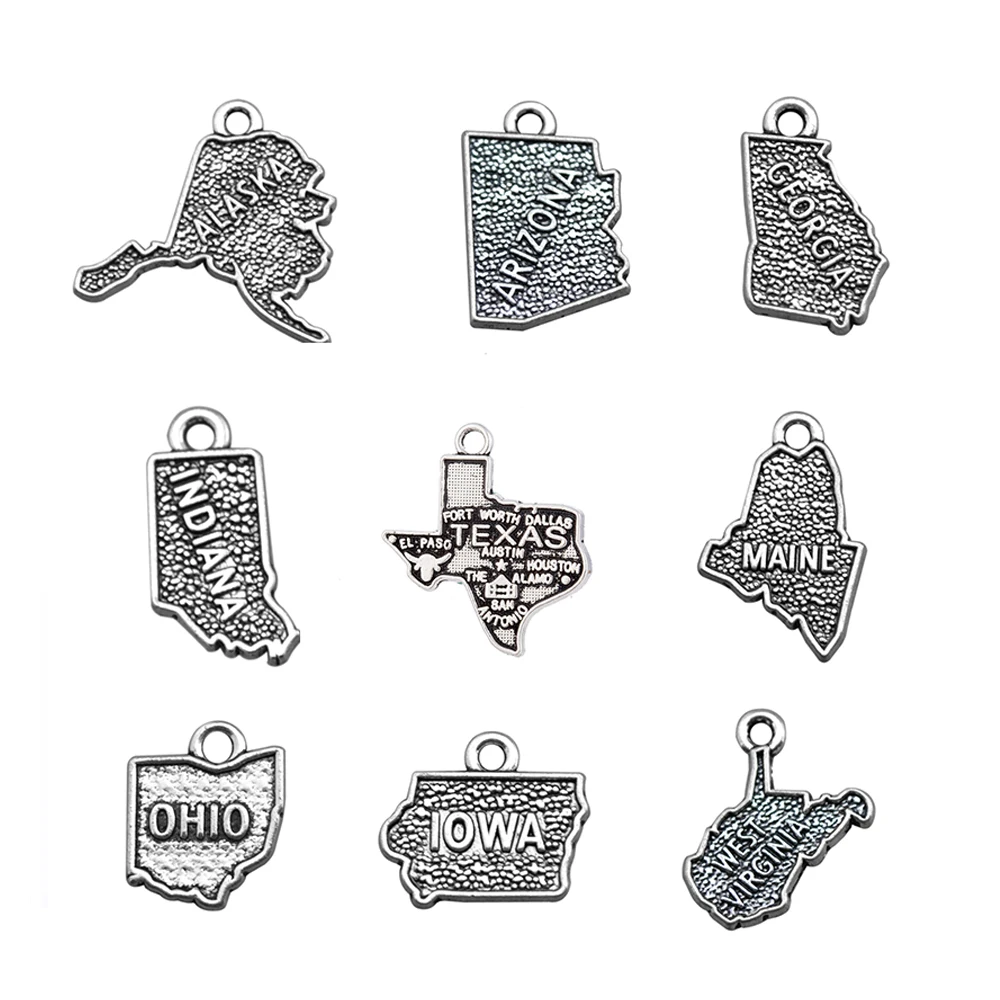 Серебряный цвет в форме Штатов Америки Карта Подвески для ювелирных изделий США