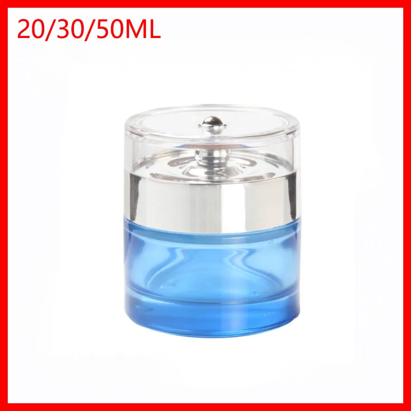

20g/30g/50g blue Cream Jar Refillable Bottles Cream Empty Small Travel Makeup Containers w silver cap 100pcs/lot