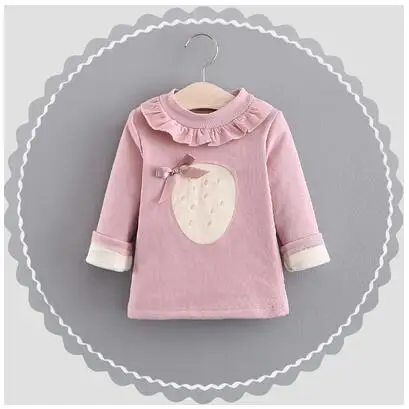 Детская одежда для девочек; сезон осень; флисовая блузка с ворсом для маленьких девочек; футболка с рисунком; свитер для девочек; Верхняя одежда без подкладки; бархатная одежда - Цвет: Pink strawberry