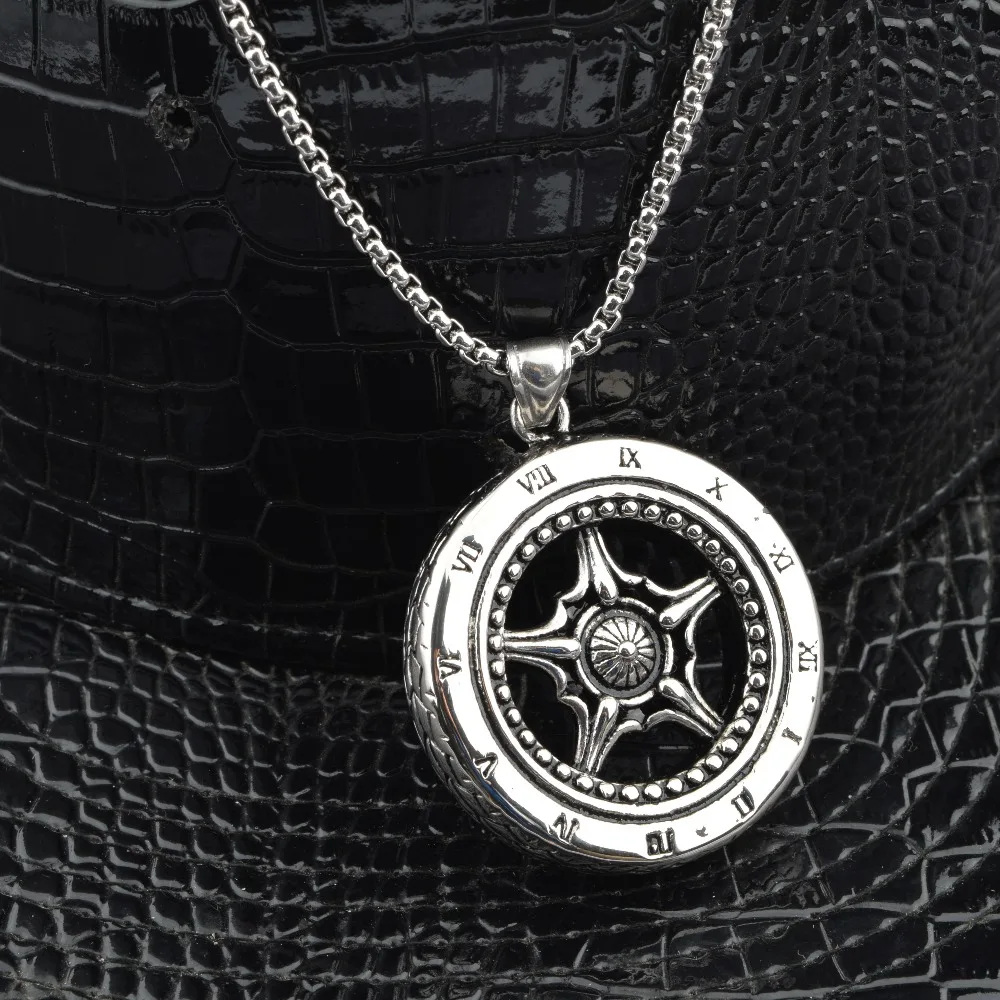 2019 New Arrival men's hip hop necklace punk style stainless steel antique silver-color wheel pendant CAGF0002 | Украшения и