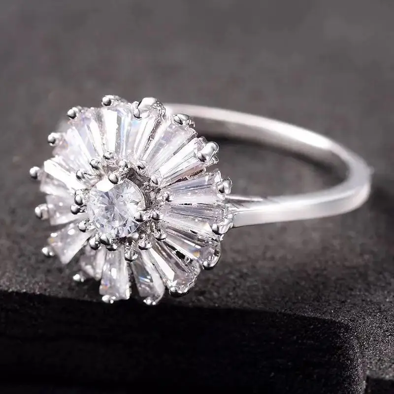 Новые корейские большие кольца с подсолнечником CZ для женщин ювелирные изделия