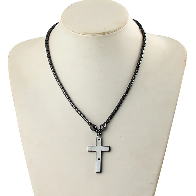 Цепочка с подвеской крестом из гематита и натурального камня|chain for women|cross pendantcross