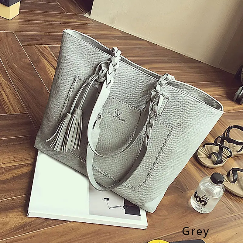 Grey LEFUR Прямая поставка Женская кожаная сумка модная женская сумка через плечо с кисточками Женская винтажная сумка на плечо Повседневная bolsas - Цвет: Grey