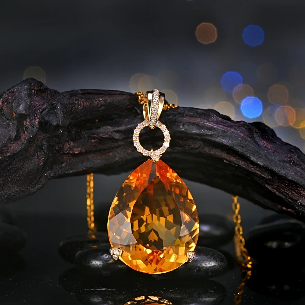 12.87ct натуральный цитрин и 0.13ct H SI1 бриллианты 18K желтое золото подвеска|pendant gold|gold