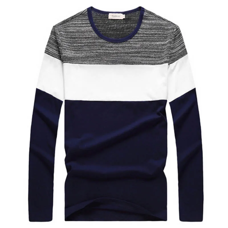 

2019 New Style Men's T-shirt Long-sleeved T-shirt Cotton Patchwork O-neck Size M L XL XXL XXXL