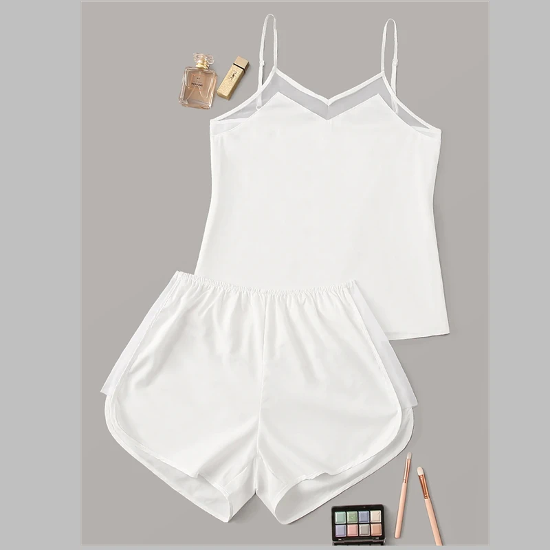 Женский пижамный комплект с шортами пикантная Пижама кружевом и v образным