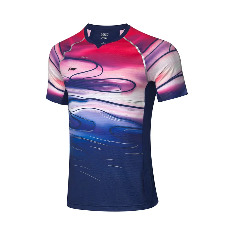 Li-Ning, мужские футболки для бадминтона, для сборной, на сухой дышащей подкладке, для спортивных соревнований, топ, футболка, AAYP065 MTS3083