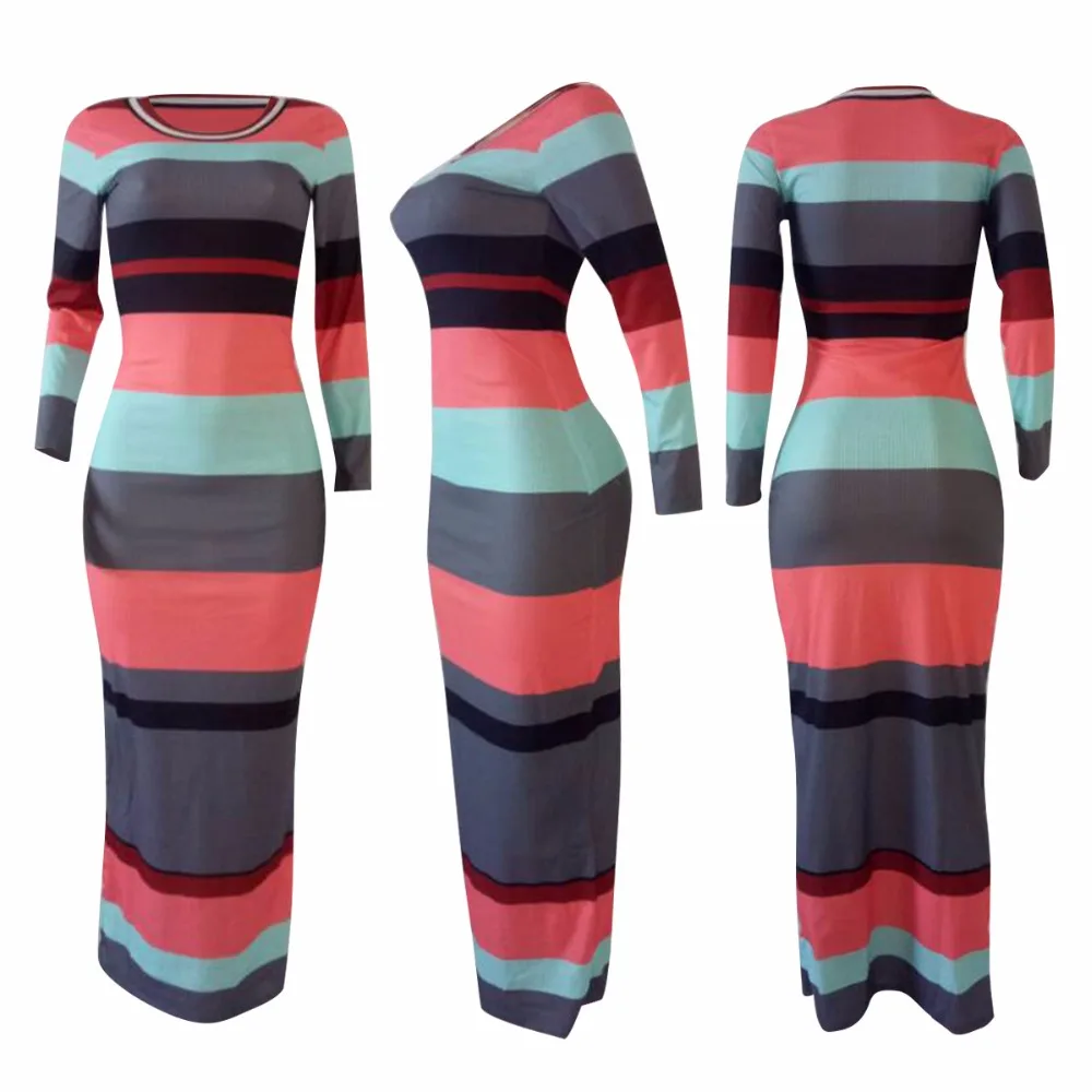 Осенние повседневные длинные платья в полоску прямые женские макси | Женская