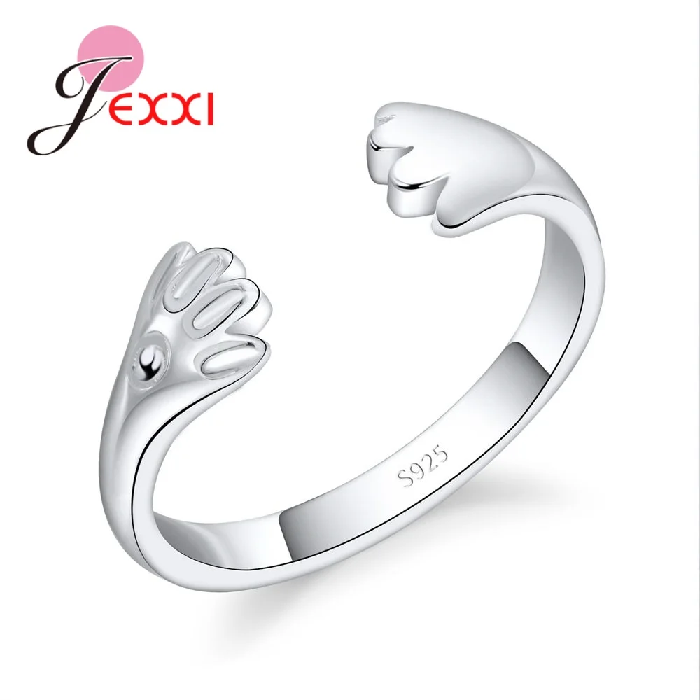 

New Abstract Children Hands For Hug Minimalist 925 Sterling Silver Classic Eternity Adjustable Male Female Opening Rings