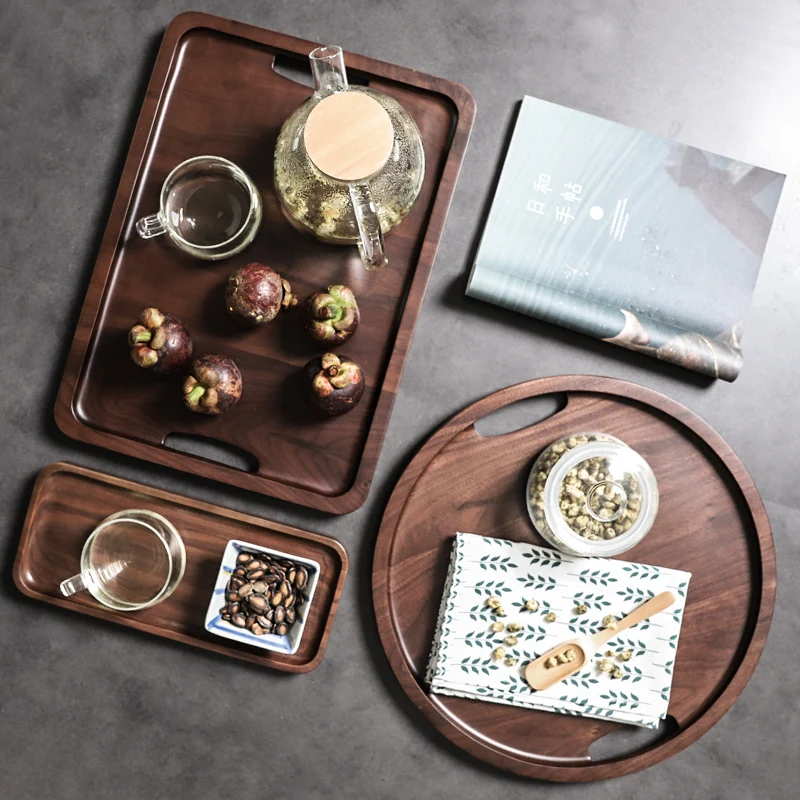 Поддон из массива черного ореха в японском стиле с рукояткой высококачественные