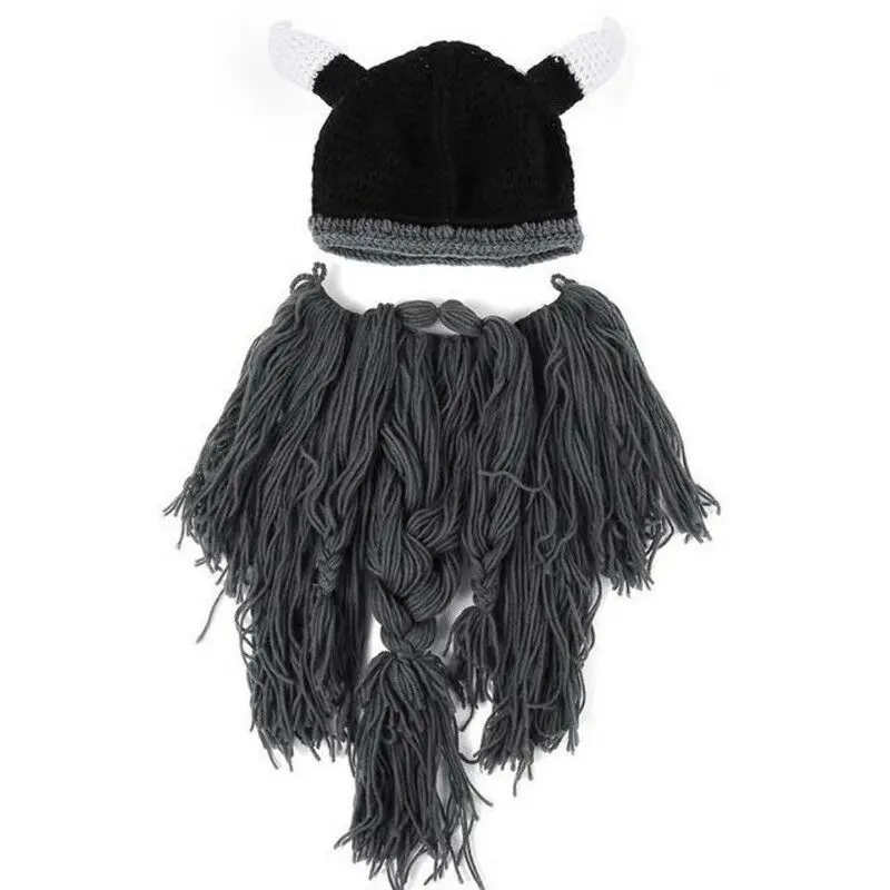 B Мужская шапка Viking Beard вязаная крутая шапочка с рожком шапка для бороды веселые рождественские подарки забавная длинная шапка викинга ручной работы - Цвет: B