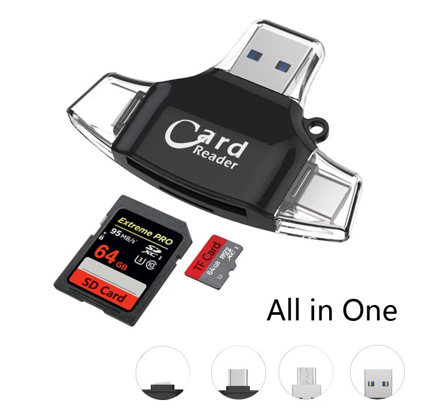 4 в 1 Type c/Micro USB/USB Micro SD кардридер для iPad iPhone x 6 7 8 plus TF Samsung S7 S8 S9 Android|micro sd card reader|sd