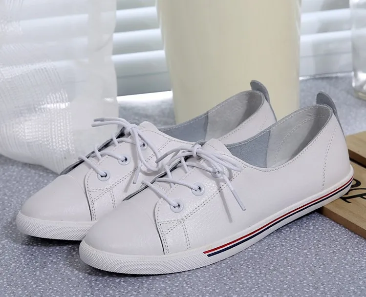 White A WeiDeng/женские туфли из натуральной кожи на плоской подошве; белые туфли на мягкой подошве с острым носком в консервативном стиле; туфли на шнуровке; туфли на плоской подошве с вышивкой - Цвет: White A
