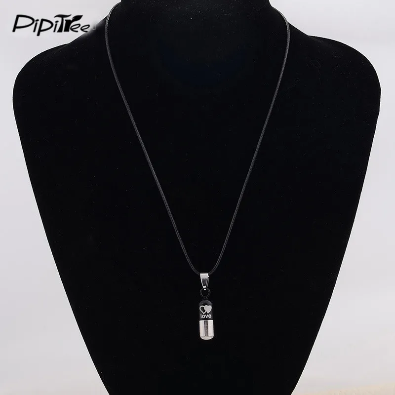 2 шт. пара ожерелья для влюбленных пар в капсулах кожаное ожерелье с цепочкой виде