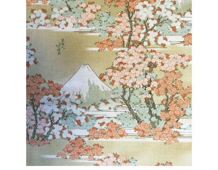 BZ4 100*140 см синяя желтая ткань Fuji Cherry Blossom японский Винтажный стиль хлопок ткань для платья стрейч Поплин Ткань