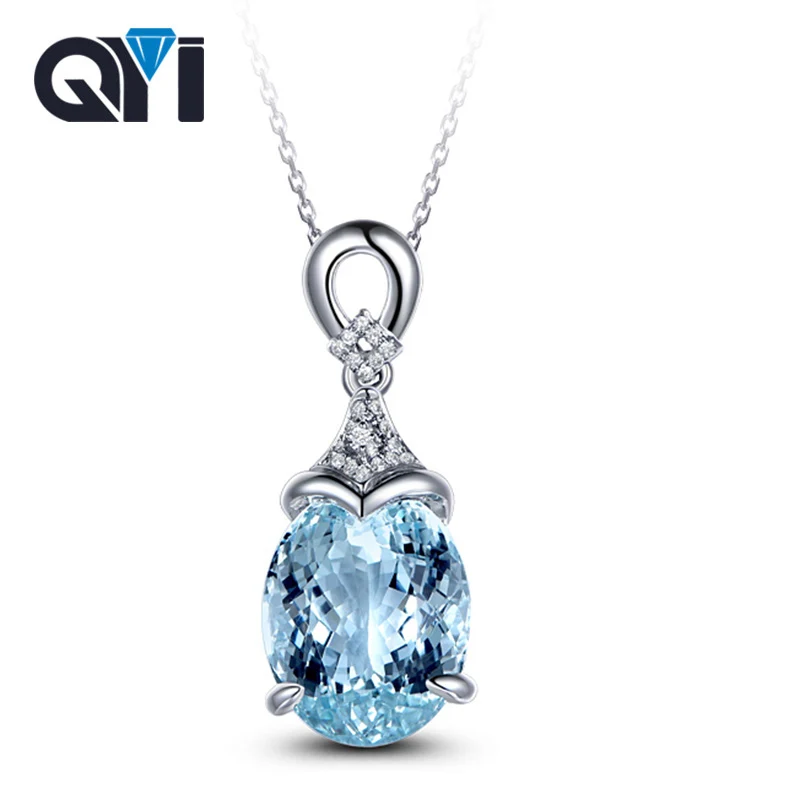 

QYI 3 ct Oval Cut Gemstone Natural Sky Blue Topaz Necklaces Pendants For Women 925 Sterling Silver Topaz Anniversary Pendants