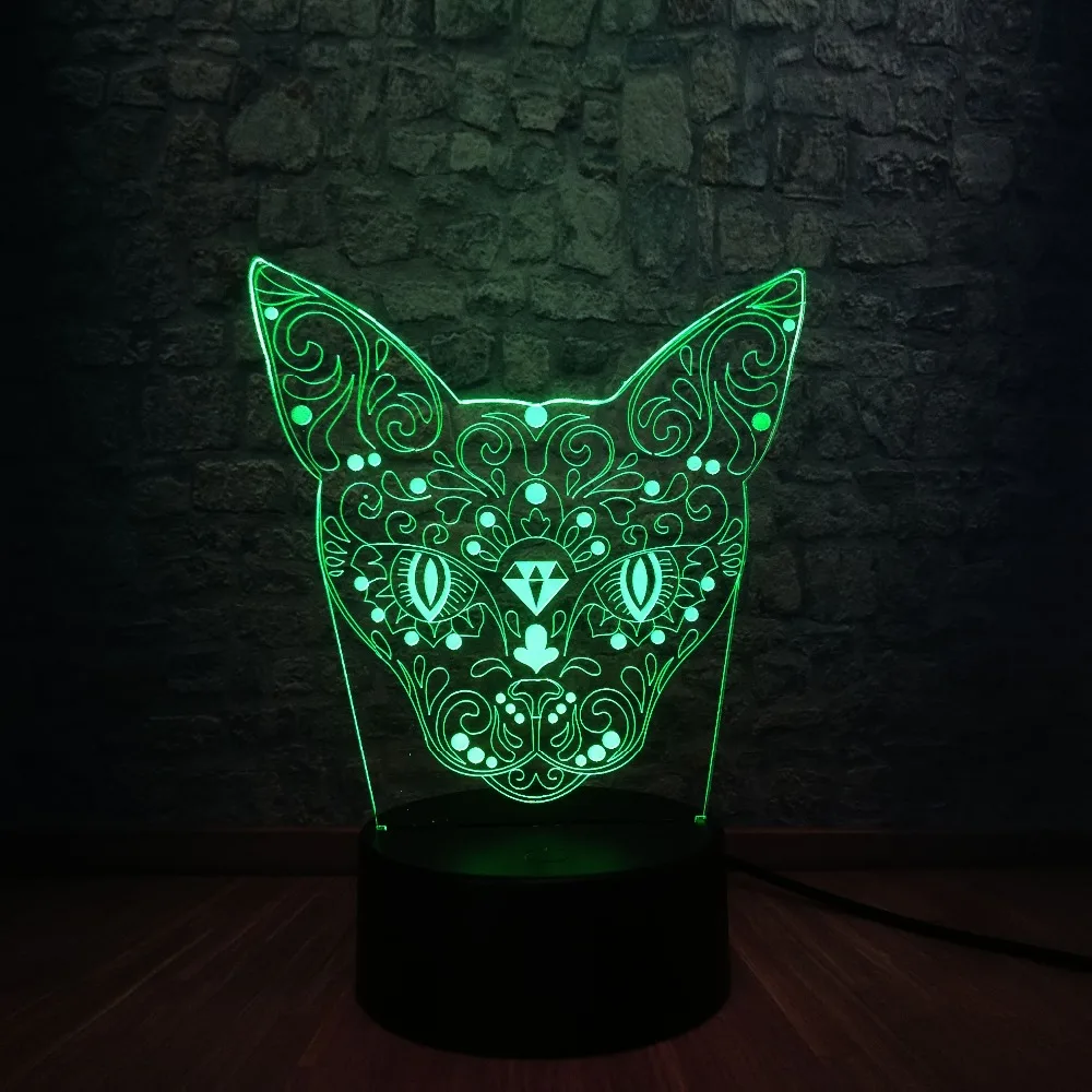 Новый таинственный животный Кот голова оленя 3D USB RC лампа 7 цветов Изменение